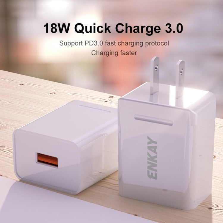 ENKAY Hat-Prince U036 18W 3A QC3.0 Fast Charging Power Adapter US Plug Portable Travel Charger With 3A 1m Micro USB Cable