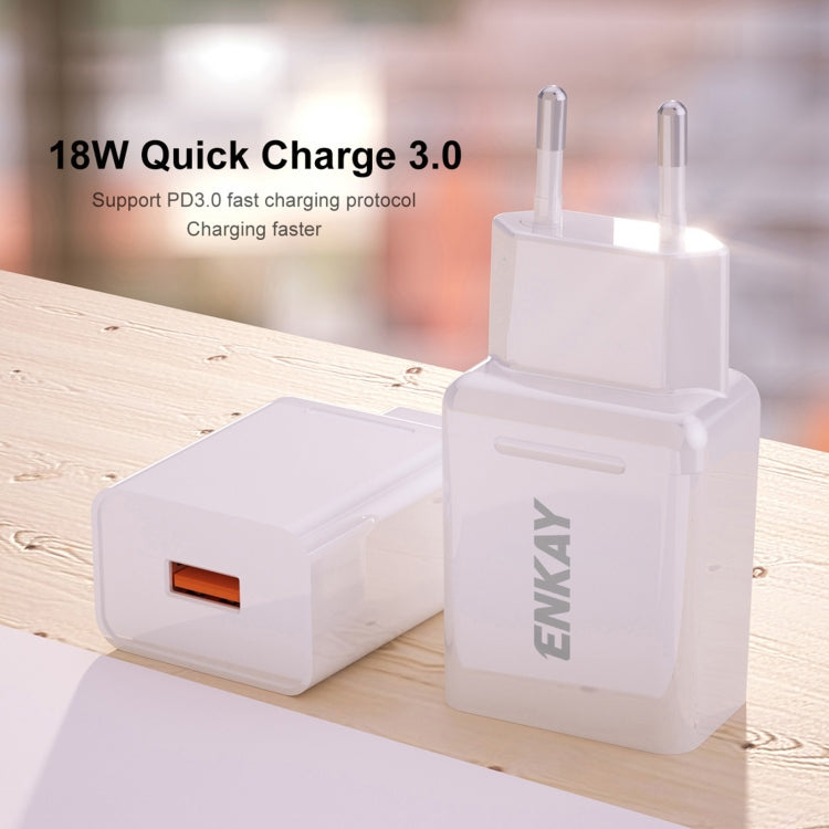 ENKAY Hat-Prince T033 18W 3A QC3.0 Fast Charging Power Adapter EU Plug Portable Travel Charger With 3A 1m Micro USB Cable