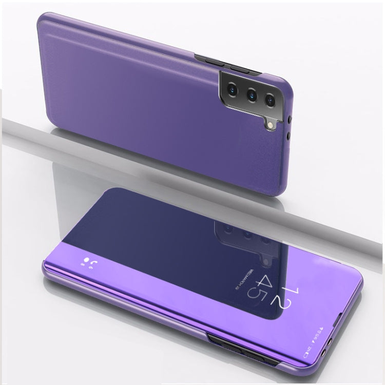 For Samsung Galaxy S21+ 5G Plated Mirror Horizontal Flip Leather Case with Holder(Purple Blue)
