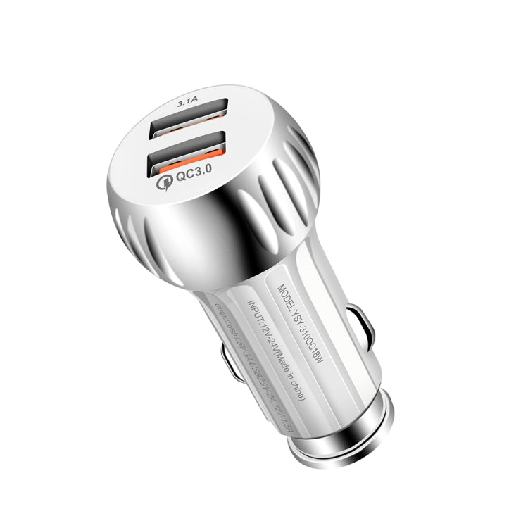 YSY-310QC18W QC3.0 Dual Port USB Car Charger + 3A USB to Micro USB Data Cable, Cable Length: 1m(White)