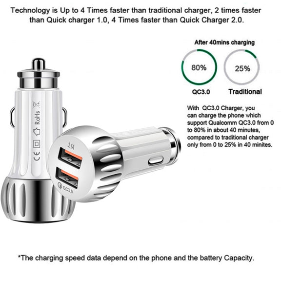 YSY-310QC18W QC3.0 Dual Port USB Car Charger + 3A USB to Micro USB Data Cable, Cable Length: 1m(Black)