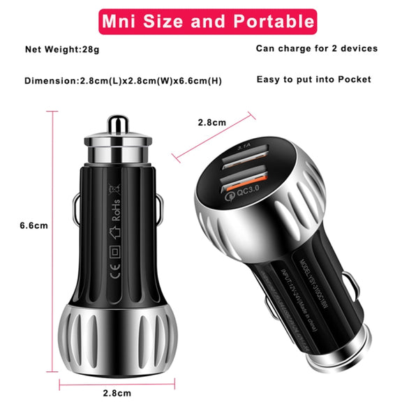 YSY-310QC18W QC3.0 Dual Port USB Car Charger + 3A USB to Micro USB Data Cable, Cable Length: 1m(White)