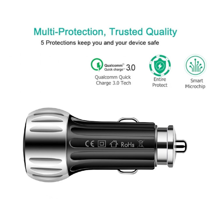 YSY-310QC18W QC3.0 Dual Port USB Car Charger + 3A USB to USB-C / Type-C Data Cable, Cable Length: 1m(White)