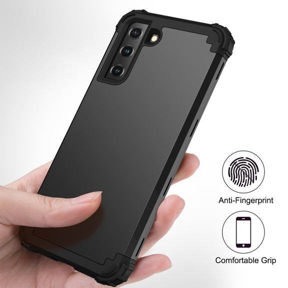 For Samsung Galaxy S21  5G PC+ Silicone Three-piece Anti-drop Mobile Phone Protective Back Cover(Black)