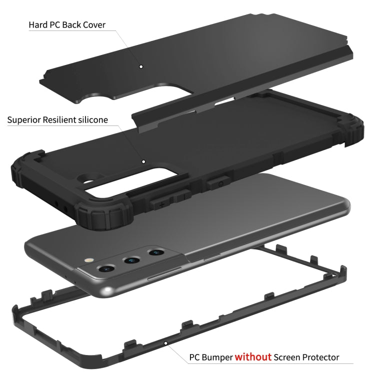 For Samsung Galaxy S21  5G PC+ Silicone Three-piece Anti-drop Mobile Phone Protective Back Cover(Black)
