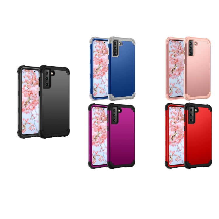 For Samsung Galaxy S21  5G PC+ Silicone Three-piece Anti-drop Mobile Phone Protective Back Cover(Black)