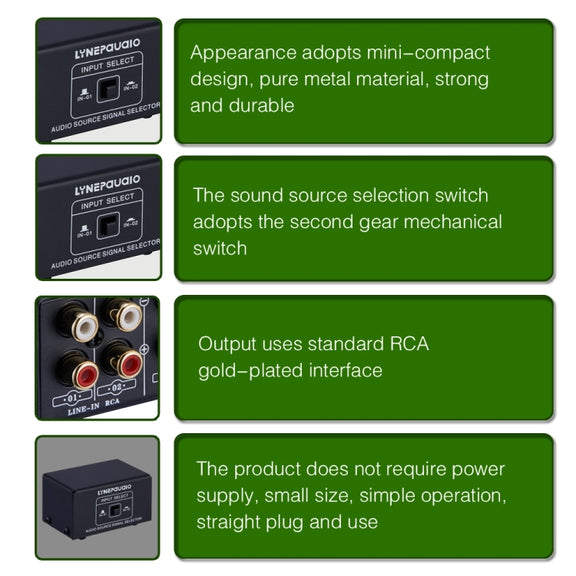B101 2 In 1 Out (1 In 2 Out) Audio Source Signal Selection Switcher Computer Speaker  RCA Lossless Audio Source Switcher