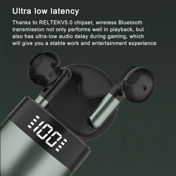 J28 TWS Wireless Bluetooth Earphones LED Digital Display HIFI Music Sport Earphone(Green)