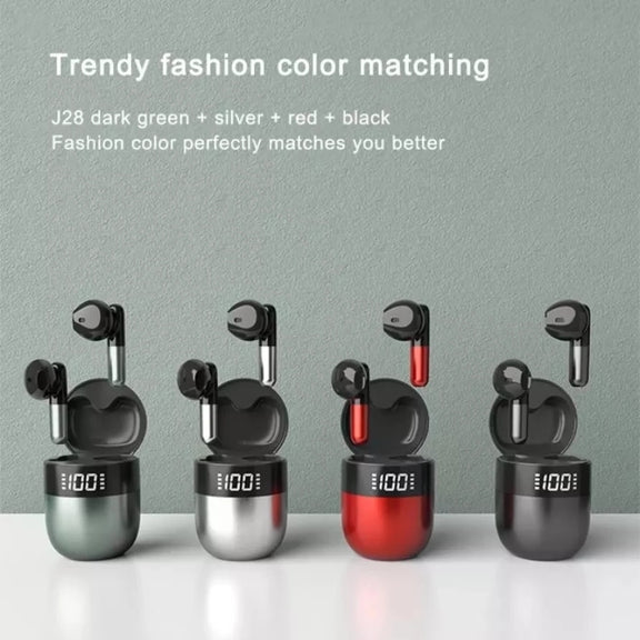 J28 TWS Wireless Bluetooth Earphones LED Digital Display HIFI Music Sport Earphone(Green)