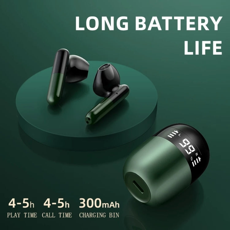 J28 TWS Wireless Bluetooth Earphones LED Digital Display HIFI Music Sport Earphone(Green)