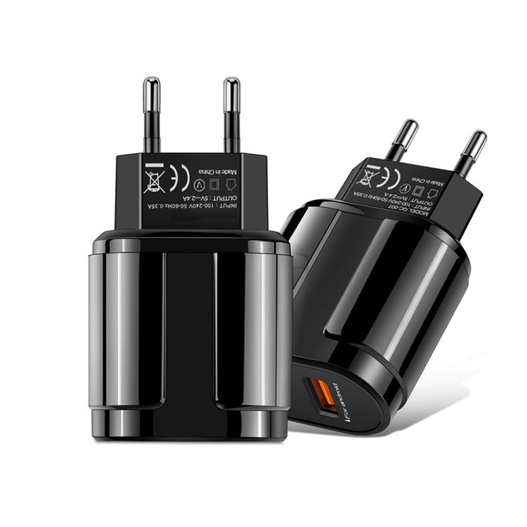 Dual USB Portable Travel Charger + 1 Meter USB to Micro USB Data Cable, EU Plug(Black)