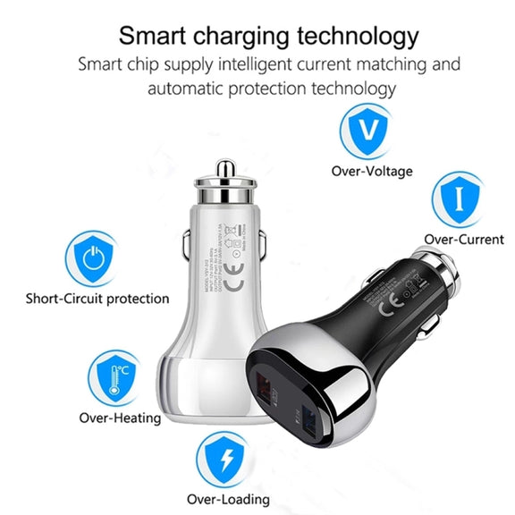 YSY-312 18W Portable QC3.0 Dual USB Mobile Phones and Tablet PCs Universal Car Charger(Black)