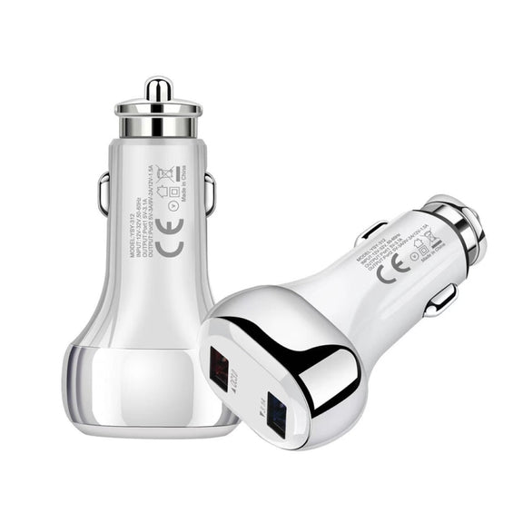 YSY-312 2 in 1 18W Portable QC3.0 Dual USB Car Charger + 1m 3A USB to Micro USB Data Cable Set(White)