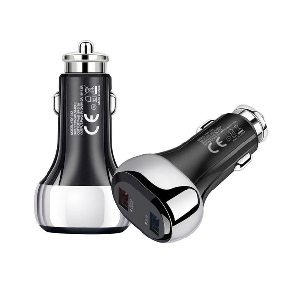 YSY-312 2 in 1 18W Portable QC3.0 Dual USB Car Charger + 1m 3A USB to USB-C / Type-C Data Cable Set(Black)