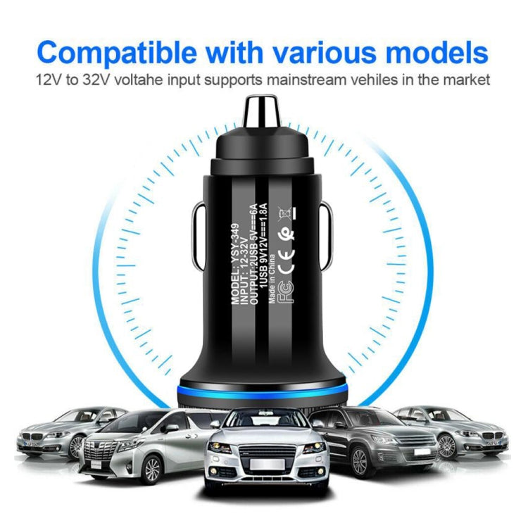 YSY-349 QC3.0 Dual USB Port Car Charger + 1m 3A USB to Micro USB Data Cable(White)