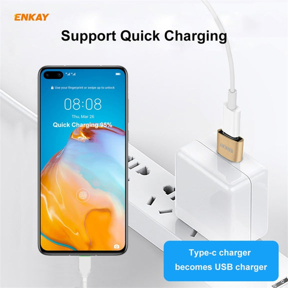 ENKAY ENK-AT105 USB Male to USB-C / Type-C Female Aluminium Alloy Adapter Converter, Support Quick Charging & Data Transmission(Gold)
