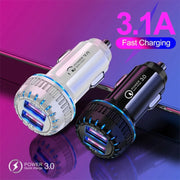 YSY-349 QC3.0 Dual Port USB Car Charger + 3A USB to 8 Pin Data Cable, Length: 1m(Black)