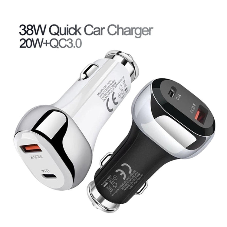 YSY-312PD QC3.0 18W USB + PD 20W USB-C / Type-C Car Charger with USB to USB-C / Type-C Data Cable(Black)