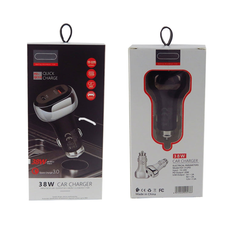 YSY-312PD QC3.0 18W USB + PD 20W USB-C / Type-C Car Charger with USB to USB-C / Type-C Data Cable(Black)