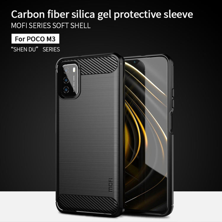 For Xiaomi Poco M3 / Redmi 9T MOFI Gentleness Series Brushed Texture Carbon Fiber Soft TPU Case(Grey)