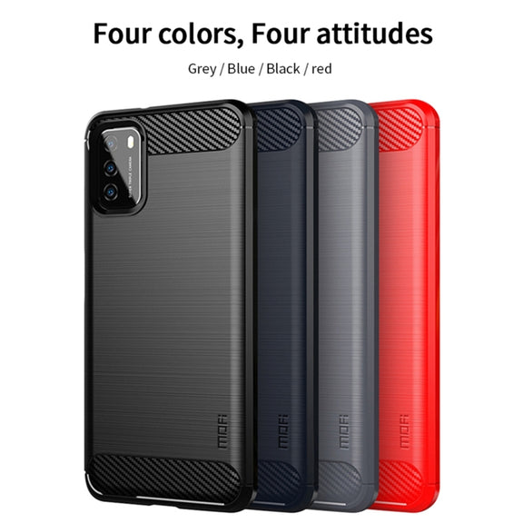 For Xiaomi Poco M3 / Redmi 9T MOFI Gentleness Series Brushed Texture Carbon Fiber Soft TPU Case(Grey)