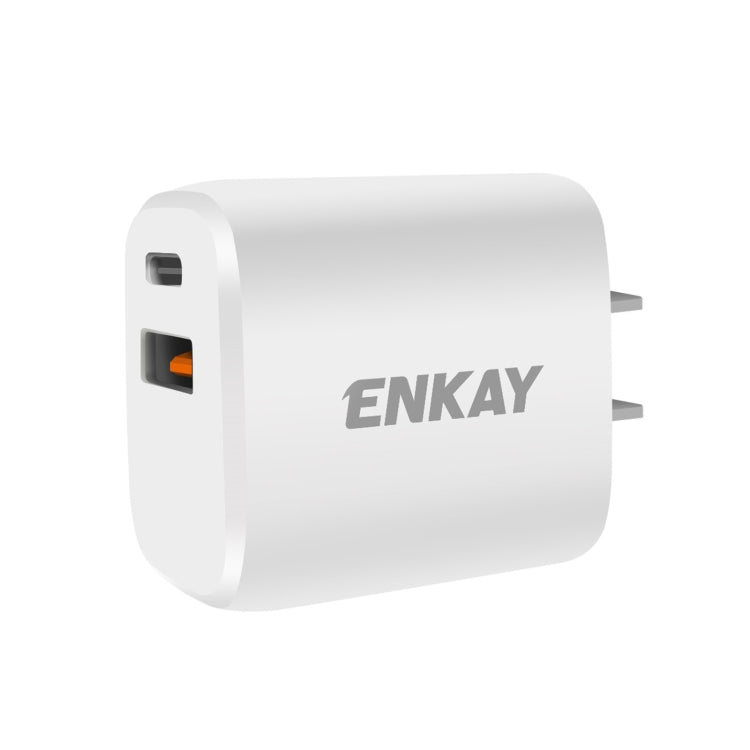ENKAY Hat-Prince 20W PD Type-C + QC 3.0 USB Fast Charging Travel Charger Power Adapter with Fast Charge Data Cable, US Plug(With Type-C Cable)