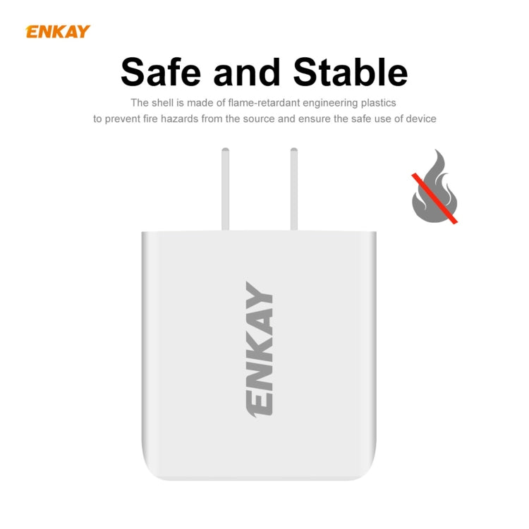 ENKAY Hat-Prince 20W PD Type-C + QC 3.0 USB Fast Charging Travel Charger Power Adapter with Fast Charge Data Cable, US Plug(With Type-C Cable)