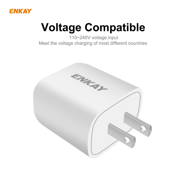 ENKAY Hat-Prince 20W PD Type-C + QC 3.0 USB Fast Charging Travel Charger Power Adapter with Fast Charge Data Cable, US Plug(With Type-C Cable)