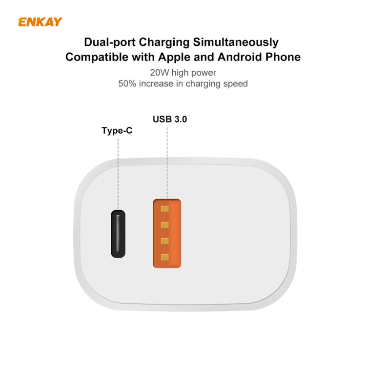ENKAY Hat-Prince 20W PD Type-C + QC 3.0 USB Fast Charging Travel Charger Power Adapter with Fast Charge Data Cable, US Plug(With Micro USB Cable)
