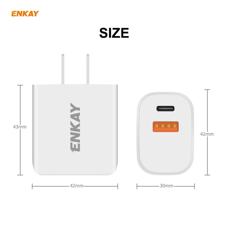 ENKAY Hat-Prince 20W PD Type-C + QC 3.0 USB Fast Charging Travel Charger Power Adapter with Fast Charge Data Cable, US Plug(With Type-C Cable)