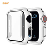 ENKAY Hat-Prince Full Coverage Electroplated PC Case + Tempered Glass Protector for Apple Watch Series 6 / 5 / 4 / SE 44mm(White+Silver)