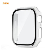 ENKAY Hat-Prince Full Coverage Electroplated PC Case + Tempered Glass Protector for Apple Watch Series 6 / 5 / 4 / SE 44mm(White+Silver)