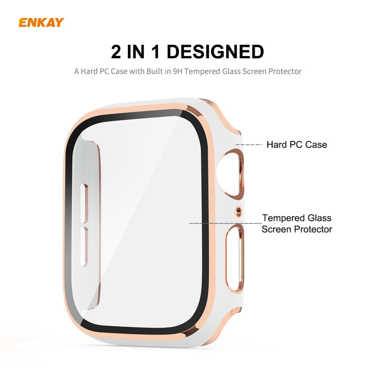 ENKAY Hat-Prince Full Coverage Electroplated PC Case + Tempered Glass Protector for Apple Watch Series 6 / 5 / 4 / SE 44mm(White+Silver)
