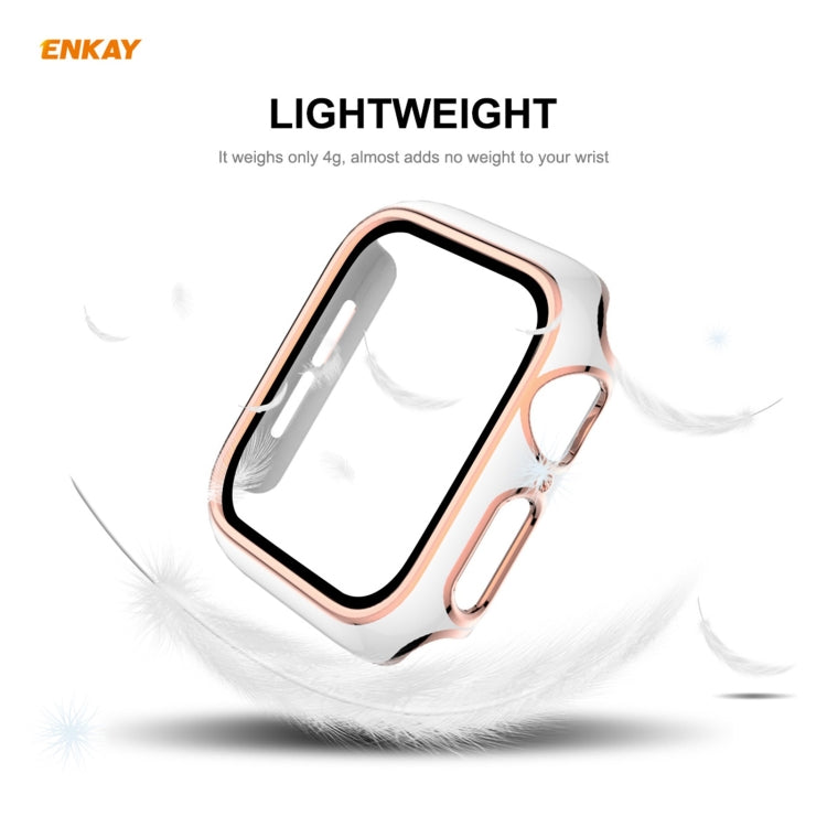 ENKAY Hat-Prince Full Coverage Electroplated PC Case + Tempered Glass Protector for Apple Watch Series 6 / 5 / 4 / SE 44mm(White+Silver)
