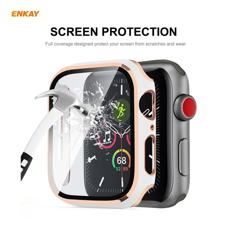ENKAY Hat-Prince Full Coverage Electroplated PC Case + Tempered Glass Protector for Apple Watch Series 6 / 5 / 4 / SE 44mm(White+Silver)