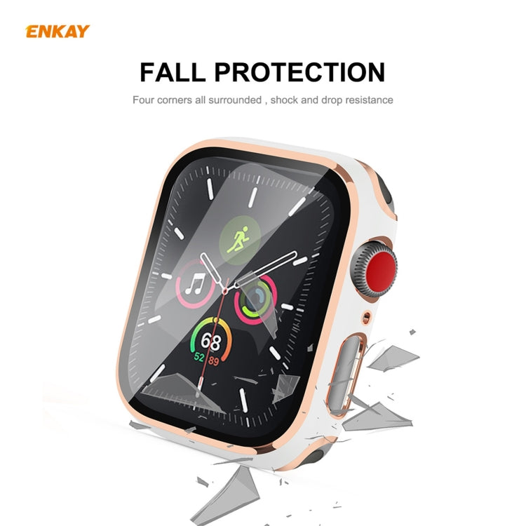 ENKAY Hat-Prince Full Coverage Electroplated PC Case + Tempered Glass Protector for Apple Watch Series 6 / 5 / 4 / SE 44mm(White+Silver)