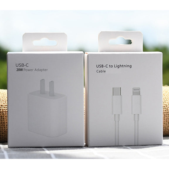 PD 20W Single USB-C / Type-C Port Travel Charger + 3A PD3.0 USB-C / Type-C to 8 Pin Fast Charge Data Cable Set, US Plug 2m