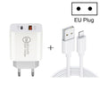 20W PD Type-C + QC 3.0 USB Interface Fast Charging Travel Charger with USB to 8 Pin Fast Charge Data Cable EU Plug - USB Charger by PMC TechLife | Online Shopping South Africa | PMC TechLife