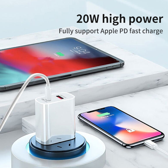 20W PD Type-C + QC 3.0 USB Interface Fast Charging Travel Charger with USB to 8 Pin Fast Charge Data Cable EU Plug