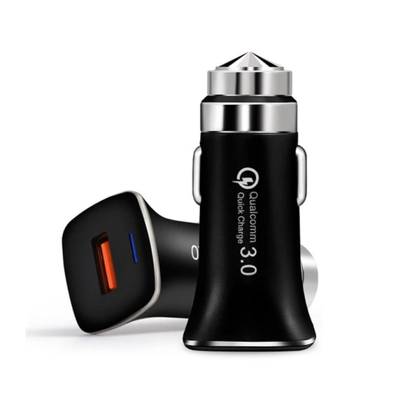 LZ-328 Safety Hammer Type QC3.0 USB  Fast Charging Car Charger(Black)