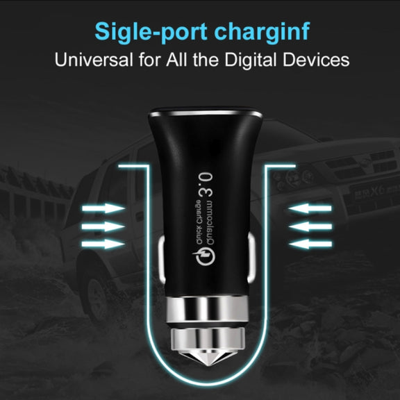 LZ-328 Safety Hammer Type QC3.0 USB  Fast Charging Car Charger(White)