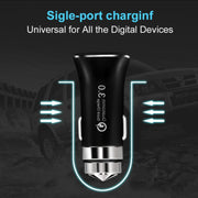 LZ-328 Safety Hammer Type QC3.0 USB  Fast Charging Car Charger(Black)