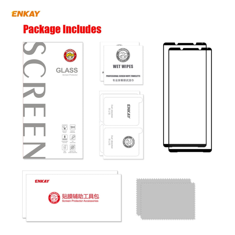 For Sony Xperia 1 III 2 PCS ENKAY Hat-Prince Full Glue 0.26mm 9H 2.5D Tempered Glass Full Coverage Film