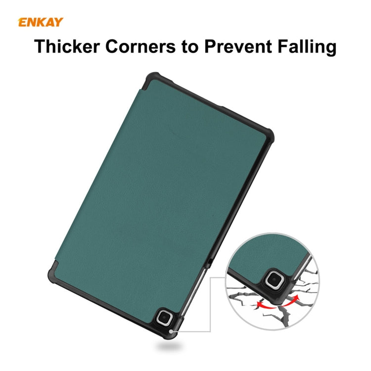 ENKAY PU Leather + Plastic Case with Three-folding Holder for Samsung Galaxy Tab A7 Lite T220 / T225(Green)