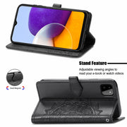 For Samsung Galaxy A22 5G Mandala Embossing Pattern Horizontal Flip Leather Case with Holder & Card Slots & Wallet & Lanyard(Black)