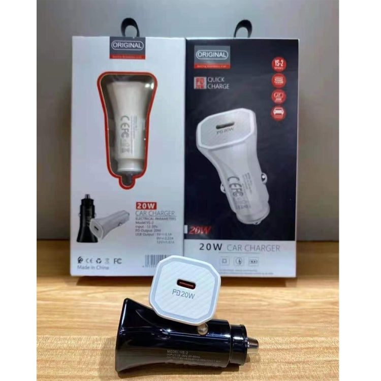YS-2 PD 20W USB-C / Type-C Interface Car Fast Charger for iPhone Series / iPad Series(Black)