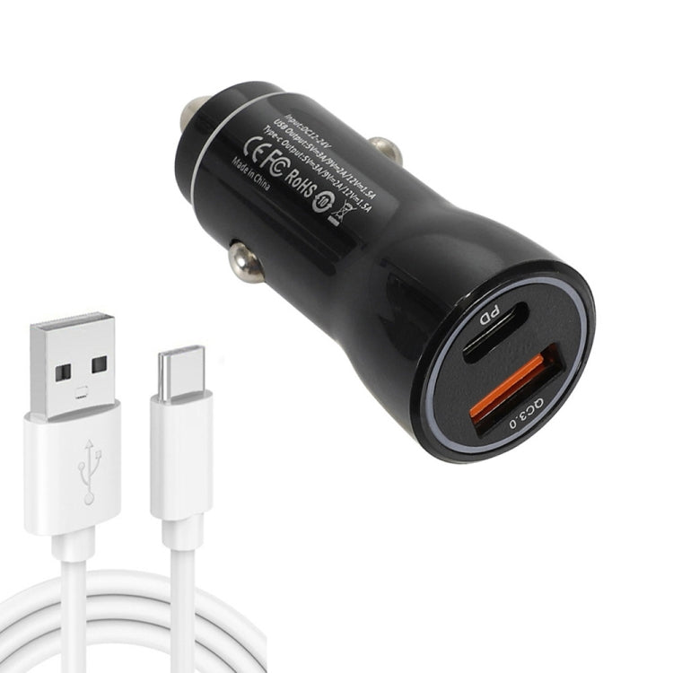 P21 Portable PD 20W + QC3.0 18W Dual Ports Fast Car Charger with USB to Type-C Cable Kit(Black)