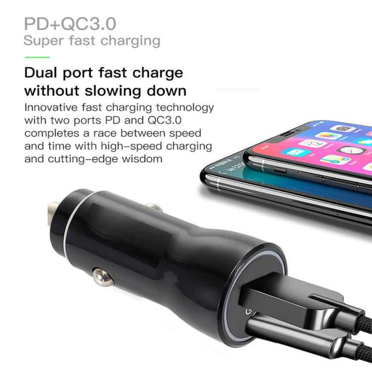 P21 Portable PD 20W + QC3.0 18W Dual Ports Fast Car Charger with USB to Type-C Cable Kit(Black)