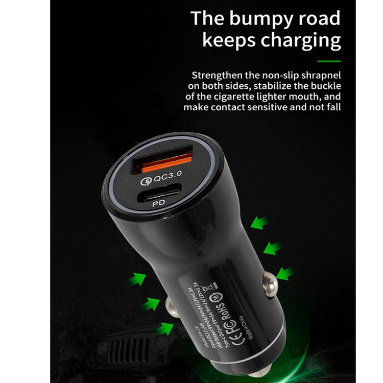 P21 PD 20W USB-C / Type-C + QC3.0 18W USB Fast Car Charger with USB to 8 Pin Data Cable Set(Black)