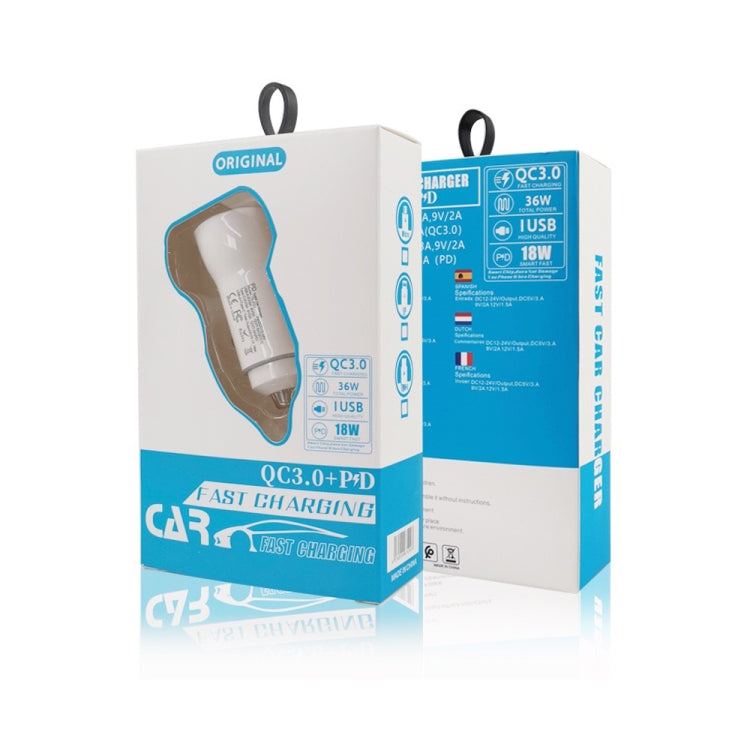 P21 PD 20W USB-C / Type-C + QC3.0 18W USB Fast Car Charger with USB-C / Type-C to 8 Pin Data Cable Set(White)